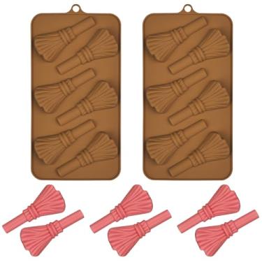 Imagem de EDUEE Molde de silicone de Halloween moldes de chocolate vassoura de bruxa 2 peças vassoura de bruxa pretzel molde de biscoito doce (8 x 3,8 cm)
