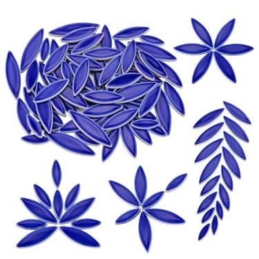 Imagem de Yoption Azulejos de mosaico de pétalas para artesanato, 200 g de folhas de flores de cerâmica, peças para suprimentos de artesanato em mosaico, decoração de exterior de mosaico DIY (azul)
