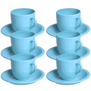Imagem de Jogo 6 Xícara Chá Com Pires 95ml Azul em Porcelana - Mundo da Porcelan