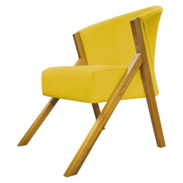 Imagem de Poltrona Decorativa Para Sala Cadeira Reforçada Para Recepção Sala De Espera Consultório You Suede Amarelo Braça Amadeirada