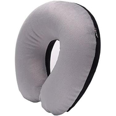 Imagem de Travesseiro em formato de U, travesseiro inflável de pescoço em PVC para alívio de suporte de pescoço em viagem - capa de almofada substituível, cinza + preto, normal