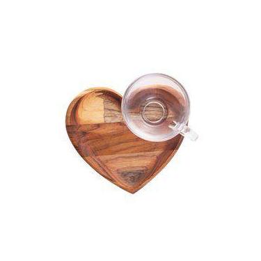 Imagem de Xícara c/ Pires Madeira Teca Coração 190ml - Woodart