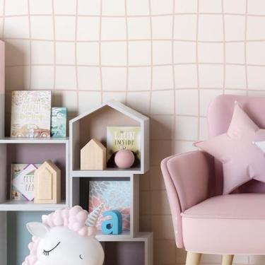 Imagem de Papel de Parede Adesivo Vinílico Infantil Xadrez Quadriculado Tons Ros