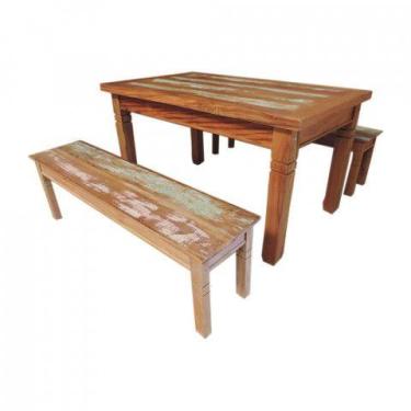 Imagem de Conjunto Mesa de Jantar 2m 2 Bancos Ripado Madeira de Demolição Peroba