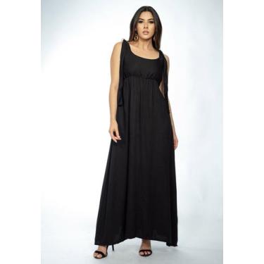 Imagem de Vestido Longo Apioba Viscose com Amarração no Ombro Preto - Amazonia V