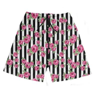 Imagem de Short Praia Shorts Banho Bermuda Verão Xadrez Flores Pintura Rosas 656