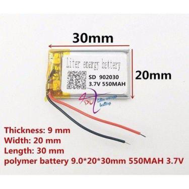 Imagem de Bateria 3,7v  550 Mah  9mm X 20mm X 30mm 2 Fios Nova - KMIG