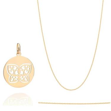 Imagem de Colar Feminino Com Pingente Redondo Borboleta Banhado A Ouro 18k Romma