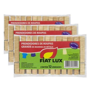 Imagem de Kit 3 Prendedor De Roupa Fiat Lux Madeira Com 12un Cada