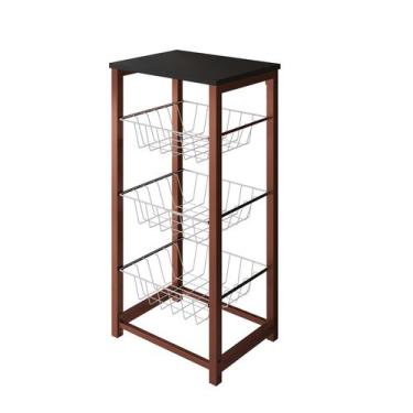 Imagem de Fruteira de Chão Cozinha Desmontada Aço Cobre Cesto Branco Tampo Preto