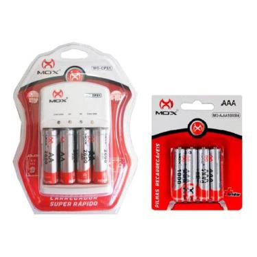 Imagem de Kit Carregador de Pilhas e Bateria 9v Mox Mais 8 Pilhas Recarregáveis 