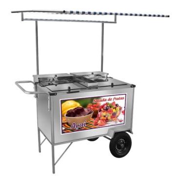 Imagem de Carrinho de Salada de Frutas Açaí em Inox com Toldo Cefaz