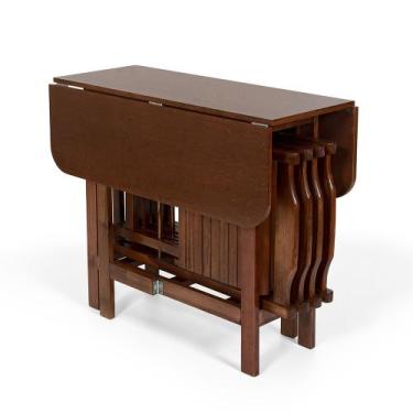 Imagem de Mesa Dobrável Prática 4 Cadeiras Quadrado Imbuia Bar Cozinha - TREEARB