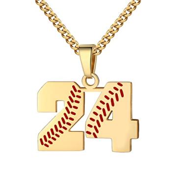 Imagem de Colar com número de beisebol para meninos 00-99 Atletas Jersey Número colar de aço inoxidável corrente banhada a ouro 55,88 cm pingente de beisebol personalizado presente de beisebol para homens e mulheres meninas, Aço inoxidável, não sabe
