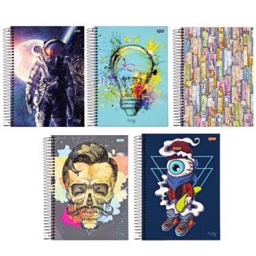 Imagem de Kit 5 Cadernos Capa dura Grande Material Escolar Feminino Masculino - 