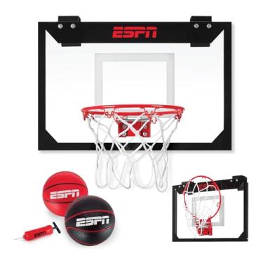 Imagem de ESPN Mini cesta de basquete, cesta de basquete sobre a porta com aro dobrável, inclui 2 mini bolas de basquete e bomba