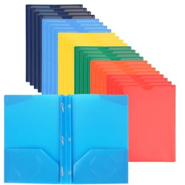 Imagem de Acrux7 24 pastas de plástico resistente com bolsos frontais transparentes, pastas de 3 pinos com 3 bolsos e compartimento para cartão, pastas coloridas com garras para papel tamanho carta, escritório,