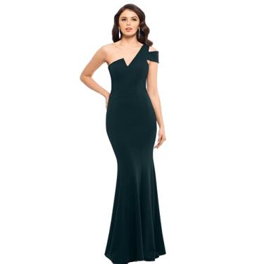 Imagem de Betsy & Adam Vestido feminino longo de um ombro só, sem mangas, elástico, crepe, Pinheiro, 11