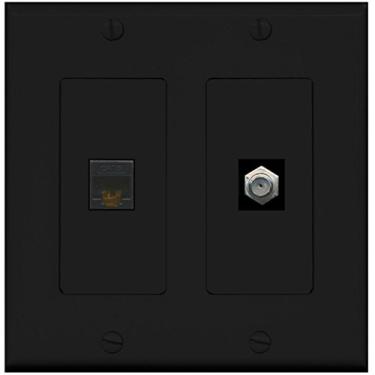 Imagem de RiteAV - TV a cabo coaxial de 1 porta - Porta F-Type 1 Cat6 Ethernet Dual Gang Placa de parede - Preto