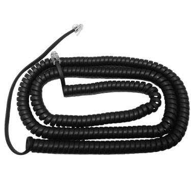 Imagem de The VoIP Lounge Cabo de telefone encaracolado com receptor de telefone longo preto plano de 6 metros com chumbo longo