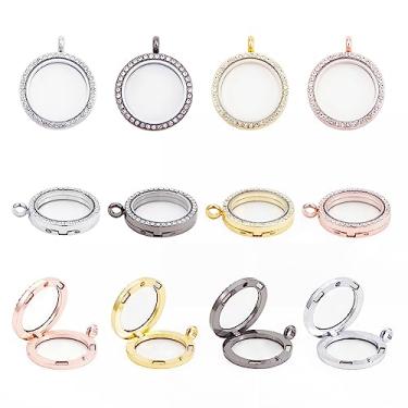 Imagem de PH PandaHall Amuleto de foto de strass, 4 peças de cristal redondo de 2,8 cm moldura dupla face medalhão de memória para buquê de noiva de casamento, chaveiro para fabricação de joias, 4 cores, strass