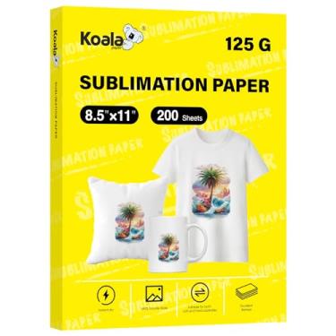 Imagem de Papel de sublimação Koala 21,6 x 28 cm, 200 folhas, fácil de fazer você mesmo, camisetas, copos, canecas, compatível apenas com impressora de sublimação a jato de tinta, tinta de sublimação 125 g
