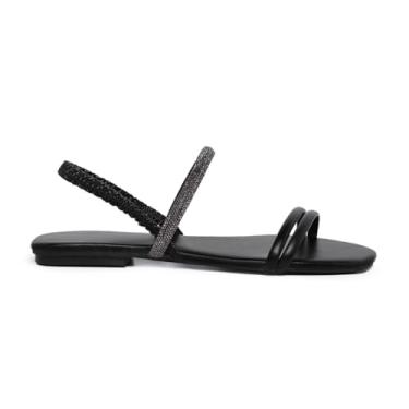 Imagem de Novo Hábito, Rasteirinha Feminina Sandália Holográfica de Tira Ajustável Cor:Preto;Tamanho:40