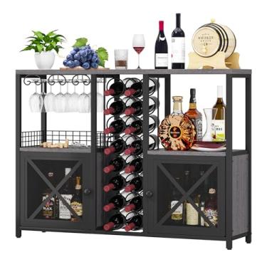 Imagem de Homeiju Minibares para casa, armário de cafeteria de madeira, armário de bebidas moderno para bebidas e copos, buffet de vinho de fazenda com aparador de armazenamento para cozinha doméstica sala de