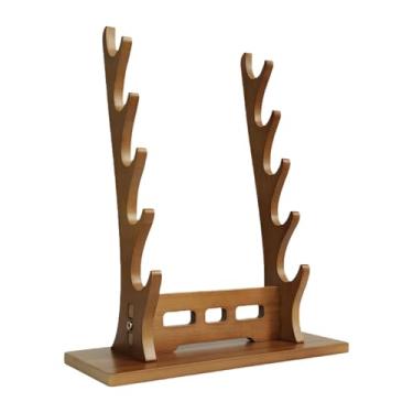 Imagem de Amagogo Suporte para exibição de espadas de samurai, suporte para espadas, base horizontal decorativa clássica, suporte para espadas medievais, cabide para , Nogueira 5 Camadas