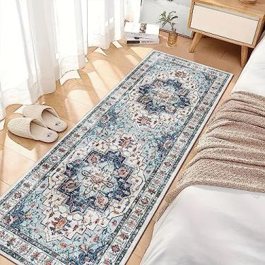 Imagem de Madane Tapete Boho Corredor Corredor - Tapete 2x5 Tapete Lavável Runner Tapetes Antiderrapantes de Cozinha de Pilha Baixa, Tapete de Lavanderia, Tapete Persa para Entrada Quarto Sala de Estar (2'x5', Azul)