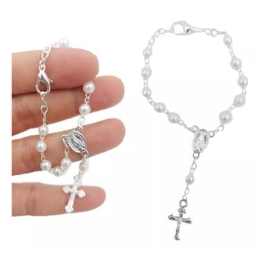 Imagem de Mini Terço para Carro com Fecho Lagosta Prateado Pérolas 5mm Lembrancinhas Mimos Batismo Casamento Boda Comunhão Batizado (20)