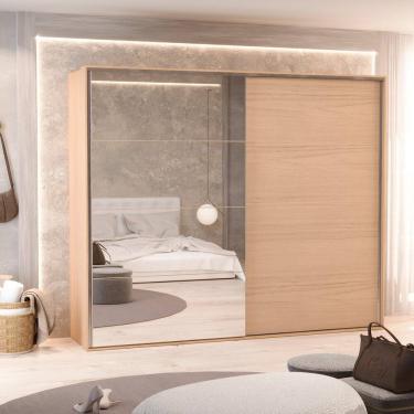Imagem de Guarda Roupa Casal 2 Portas de Correr Santorini 4 Espelhos Carvalho Marrom/Off White
