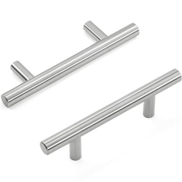 Imagem de HESTIA HARDWARE Pacote com 10 | Puxadores e Puxadores de Armário de Níquel Acetinado Ferragens de Cozinha Prata para Armários Orifício Central de 3 Polegadas Puxador de Gaveta, Banheiro, Móveis,