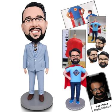 Imagem de PyroVine Bobbleheads personalizados, presentes de escritório personalizados, executivo de negócios em terno azul Bobblehead para homem de negócios, presente de escultura artesanal exclusivo para o