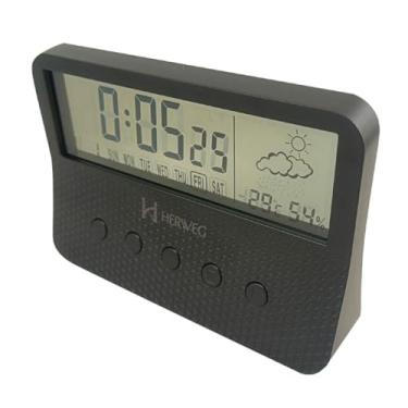 Imagem de Despertador Digital Herweg Alarme Termômetro higrômetro Timer 2986 Preto