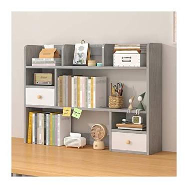 Imagem de LICONG-2019 Suporte para livros, prateleira organizadora de mesa de madeira para material de escritório e casa, estante de mesa de madeira, a melhor companhia para mesa de escritório, estante cinza