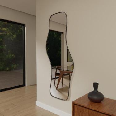 Imagem de Espelho Orgânico 115cm x 60cm E21 Moldura Couro Preto Luxo Quarto Deco