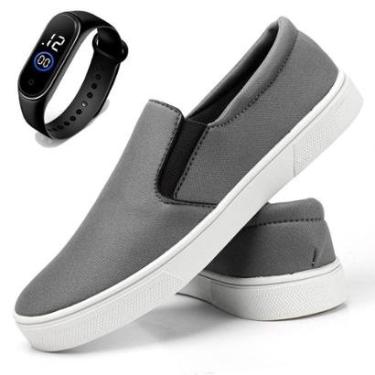 Imagem de Tênis Yate Masculino Mocassim Slip-on Sapatênis Casual em Lona com Relógio-Masculino