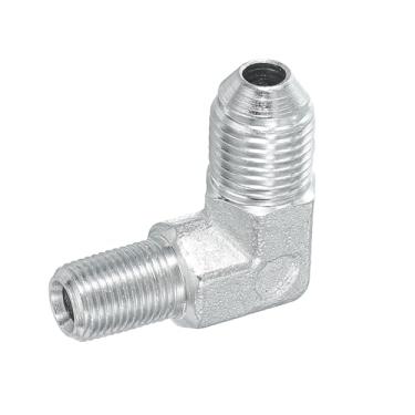 Imagem de PATIKIL Adaptador de tubo de 90 graus, 1/5.1 cm macho 37° Flare JIC x 1/20.3 cm BSPT conector macho encaixe de cotovelo de aço carbono para ar fluido hidráulico combustível água óleo, prata