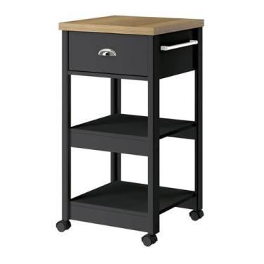 Imagem de Aparador Carrinho Café 1 Gaveta 45 cm BA130 Preto Dtall - Milani Store
