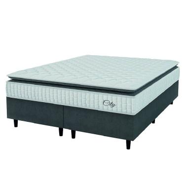 Imagem de Cama Box Colchão Casal Queen Molas Ensacadas City Pillow Top 158x198x61cm Hellen Branco / Cinza - Suporta até 110kg por Pessoa