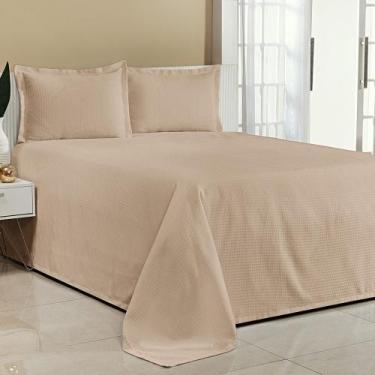 Imagem de Kit Cobre Leito Super King Bella Piquet 03 Peças - Bege Liso - Bordado