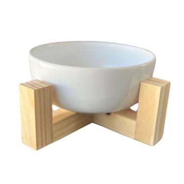 Imagem de Comedouro Pet Cerâmica para animais com base em madeira - Petite Ceram