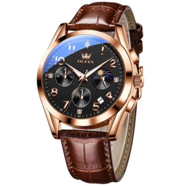 Imagem de Relógio OLEVS Leather Chronograph à prova d`água para homens