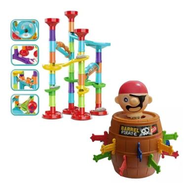 Imagem de Kit 2 brinquedos infantis, 1 Pista Labirinto 50 Peças Com Bolinhas De Gude e Barril do...