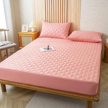 Imagem de Protetor de Colchão Impermeável Acolchoado Capa de Colchão Simples Cor Sólida Queen King Size Lençol de Colchão Respirável Decoração de Quarto, Lavável na Máquina-Rosa-2||Duplo: 119.4x200.7 cm (1 pç)