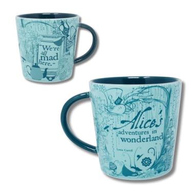 Imagem de Caneca Steel Mill & Co para amantes de livros, linda caneca de cerâmica de café/chá com alça para clube do livro, xícara de café com tema de leitura de 400 ml (Alice's Adventures in Wonderland (azul)