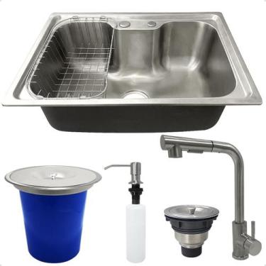 Imagem de Kit Cozinha Cuba Gourmet Inox 304 60x42 Torneira 90 Monocomando Lixeir