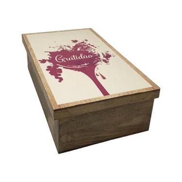 Imagem de Caixa para Vinho Tampa de Sapato 1 Div Gratidão 35x20x10 Mdf Pintado A