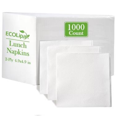 Imagem de ECOLipak Guardanapos de almoço a granel, guardanapos de papel para o dia a dia, 1000 unidades, dobrados, 2 camadas macias e absorventes para jantar, reuniões, bares, restaurantes (24 × 24 cm